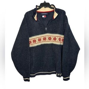 Vintage 90s Tommy Hilfiger Knit Half Zip Spellout Streetwear Sweatshirt XL